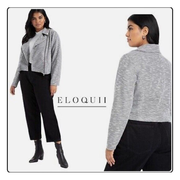 Eloquii Jacket Size 14/16 Soft Gray Knit Moto Full Zip Asymmetrical - Picture 7 of 10
